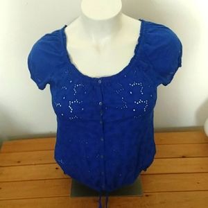 Hollister blue eyelet button down blouse